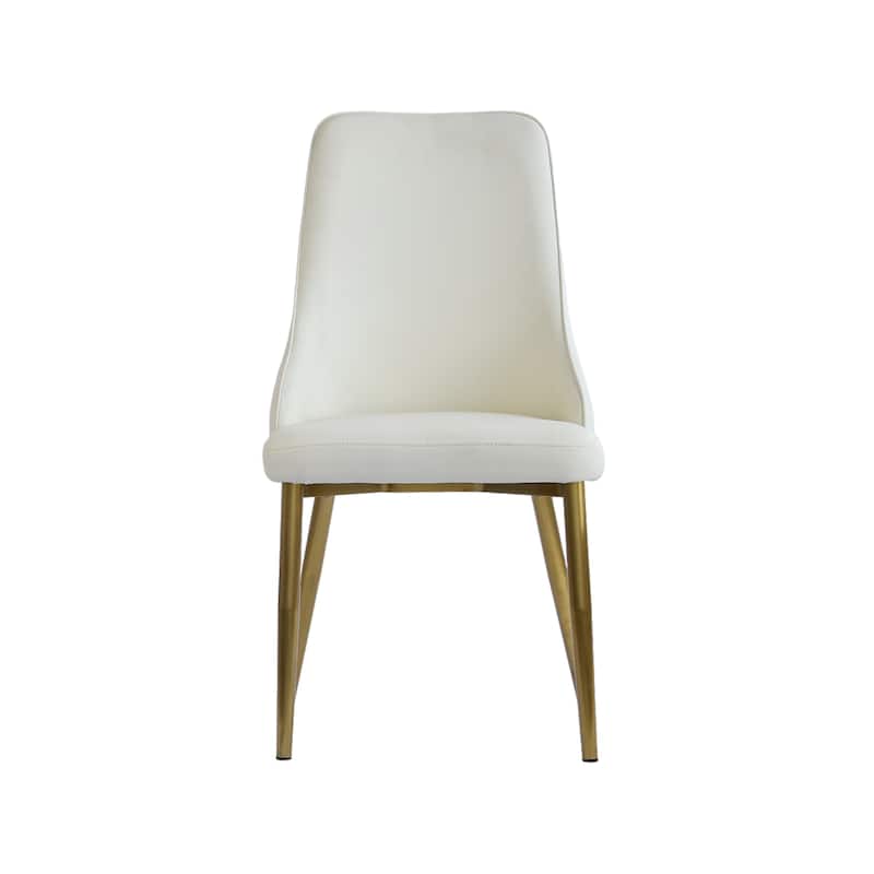 Modern White PU Accent Dining Chairs, Visitor Chair with Gold-plated Metal Legs, Family Gatherings Conference Chair - Set of 2