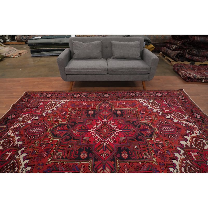Hand Knotted Oriental 100% Wool Carpet Traditional Medallion Red Heriz Area Rug - 9' 7'' X 6' 9''