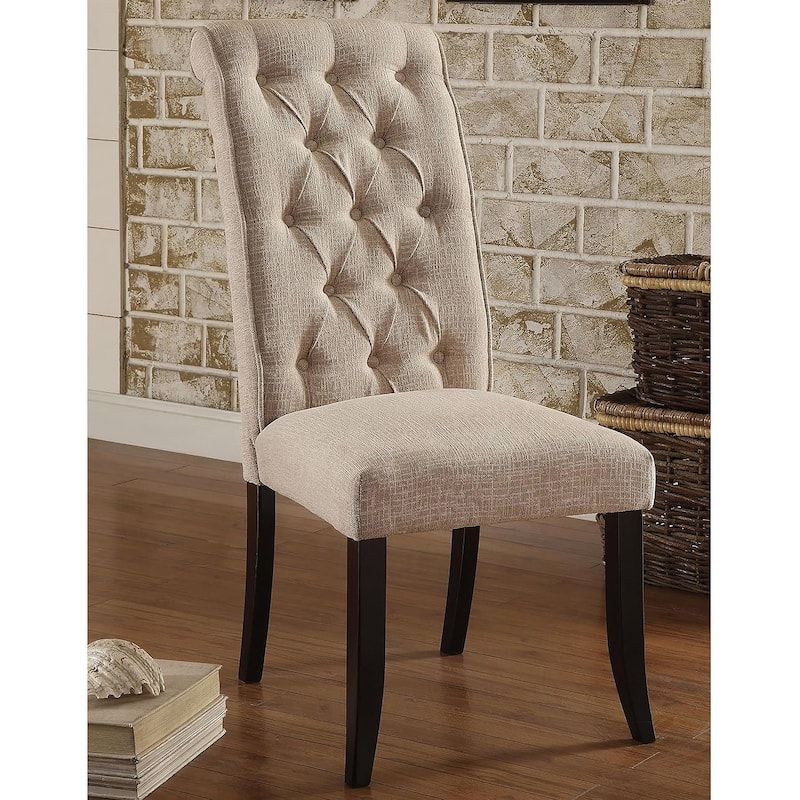 Tufted Beige Finish Upholstered Side Chairs Rustic
