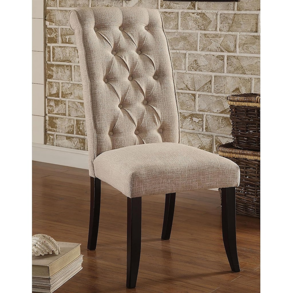Tufted Beige Finish Upholstered Side Chairs Rustic