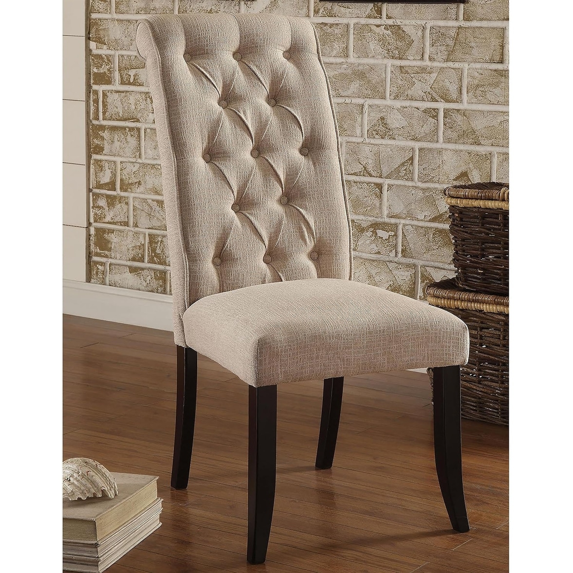 Tufted Beige Finish Upholstered Side Chairs Rustic