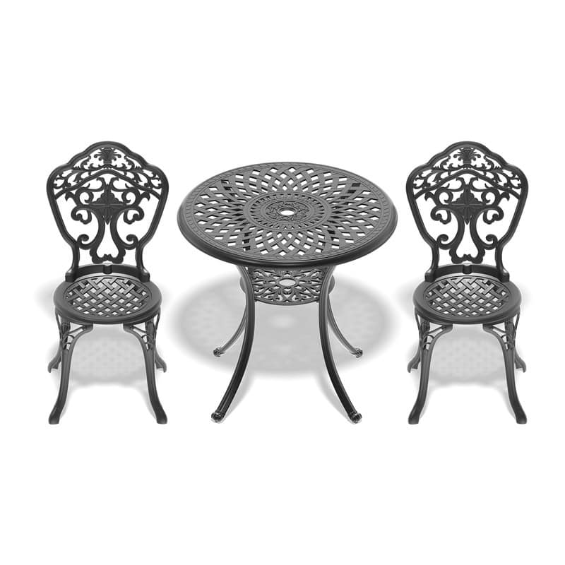 Black 3-Piece Cast Aluminum Patio Bistro Set Rust-proof Outdoor Bistro Set