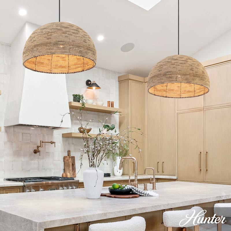 Hunter Hillmount Natural 1 Light Pendant - Transitional, Boho - Kitchen, Dining Room, Entryway