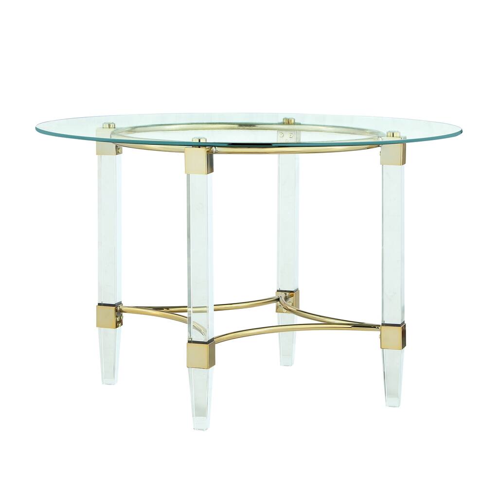 Somette Round Glass Dining Table w/ Acrylic & Steel Base w/ Golden Accents