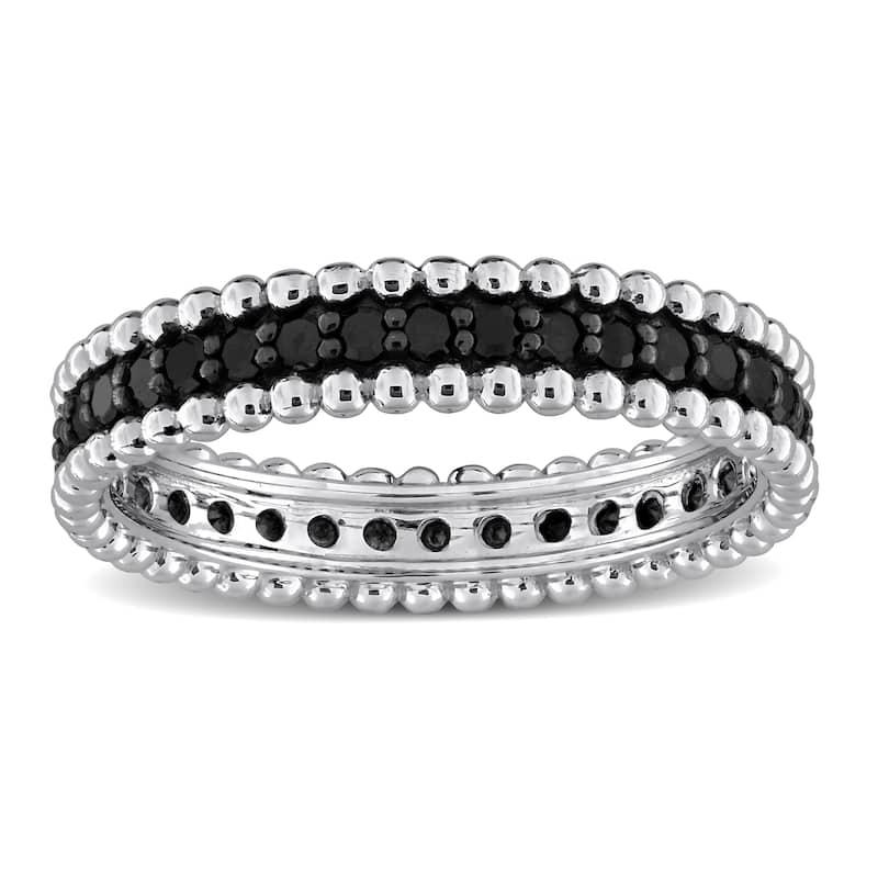 Miadora 3/5ct TW Black Diamond Beaded Eternity Ring in 14k White Gold