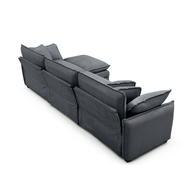 150.38" Modern L-Shaped Modular Sectional Sofa for Living Room, Corduroy Oversized 3-Seater Couch with Movable Ottoman