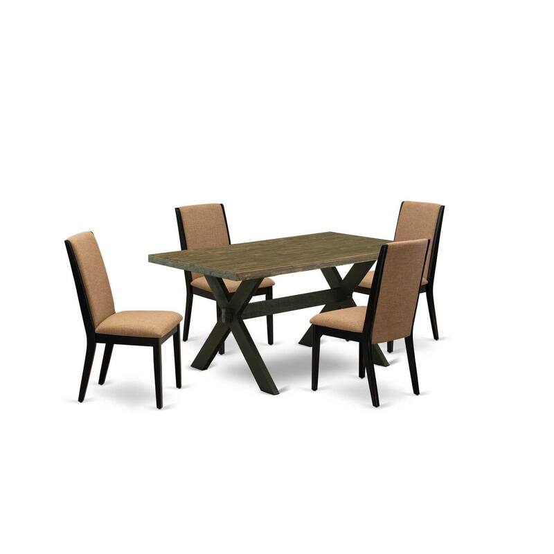 HomeStock 5-Piece Rectangle Distressed Jacobean Finish Solid Wood Top Dining table with 4 Chairs