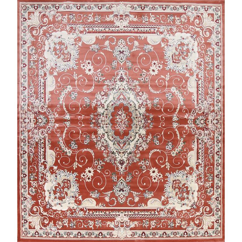 Floral Medallion Transitional Oriental Turkish Rug Traditional Carpet - 9'10" x 9'10" Square - Orange