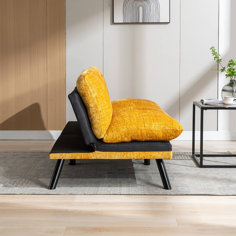 Convertible Sleeper Loveseat w/ Armless Reclining Sofa Yellow Settee