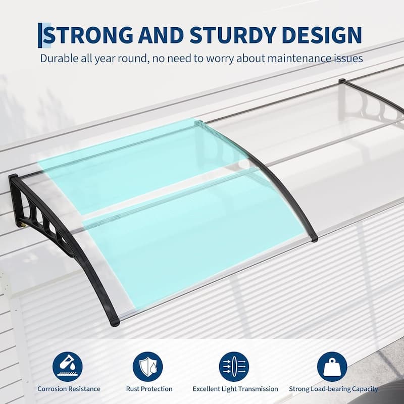 40"x120" Window Awning Canopy Exterior, Polycarbonate Cover, for Door Entrance - N/A