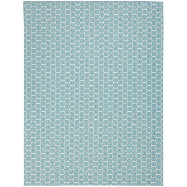 slide 2 of 5, Nourison Reversible Indoor Outdoor Indoor/Outdoor Geometric Area Rug 10' x 14' - Aqua
