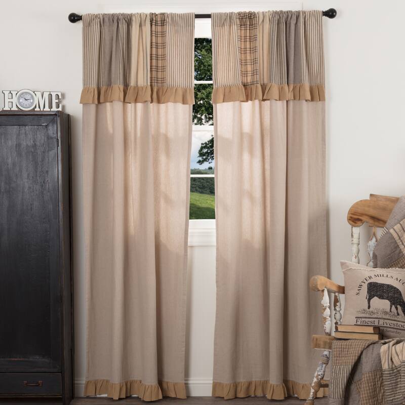 Sawyer Mill Patchwork Panel with Valance Set - Panel 84x40 - Khaki/Charcoal Grey/Dark Creme