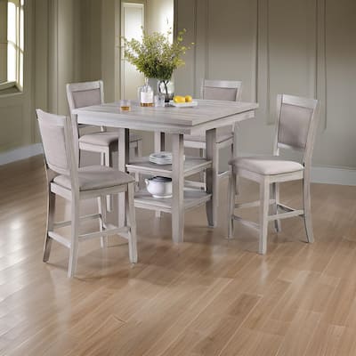 5 Piece Counter Height Dining Set, Table and 4 Chairs, Padded Seats, Gray