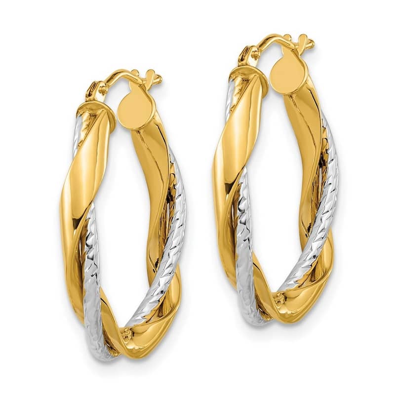 Curata 14k Two tone Gold Polished Rope Twisted Oval Hoop Earrings 26.3x2.8mm