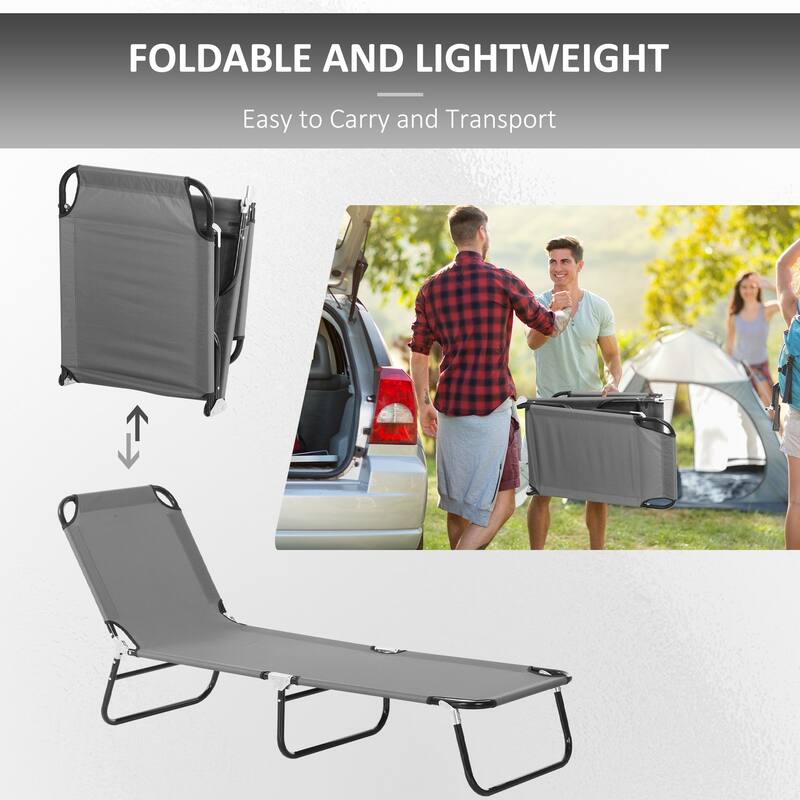 Steel Frame Patio Sunbathing Folding Recliner Set of 2