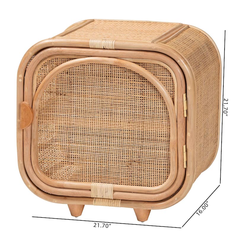 Keita Bohemian Natural Rattan and Mahogany Wood Nightstand