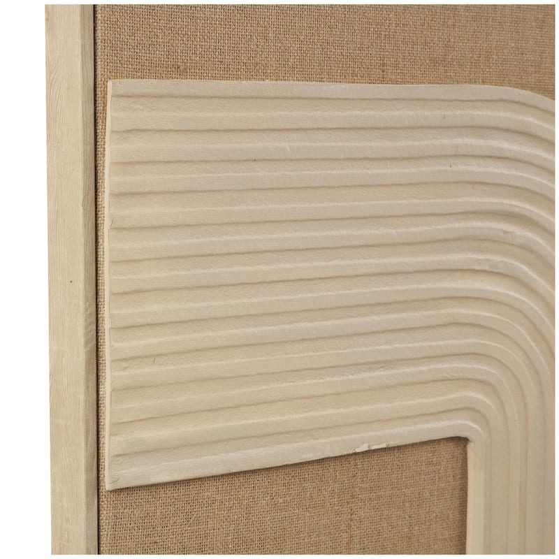 Canvas Abstract Textured Living Room Framed Wall Art with Tan Ribbed Curve Shapes - Brown - Roche River Decor
