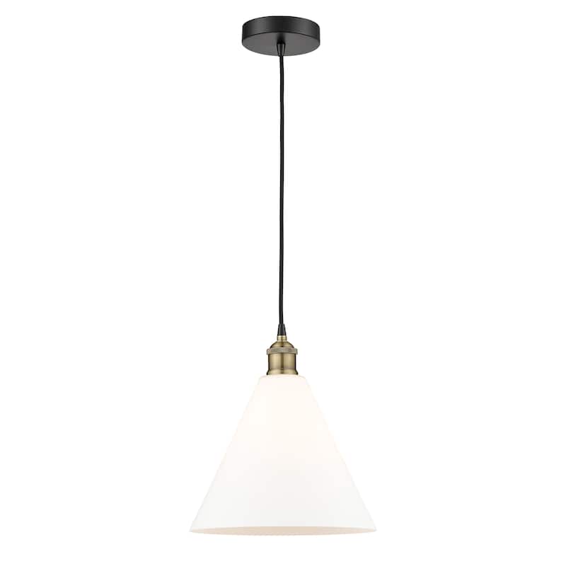 Innovations Lighting Berkshire - 1 Light 12" Cord Hung Mini Pendant - Black Antique Brass/Matte White