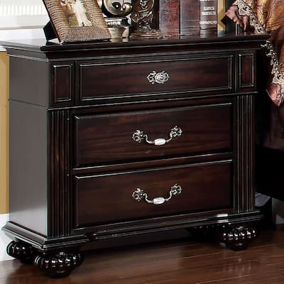 Traditional Solid Wood Nightstand, Living Room Sofa Side Table with Brass Handles Drawer, Decorative Table with Wooden Top