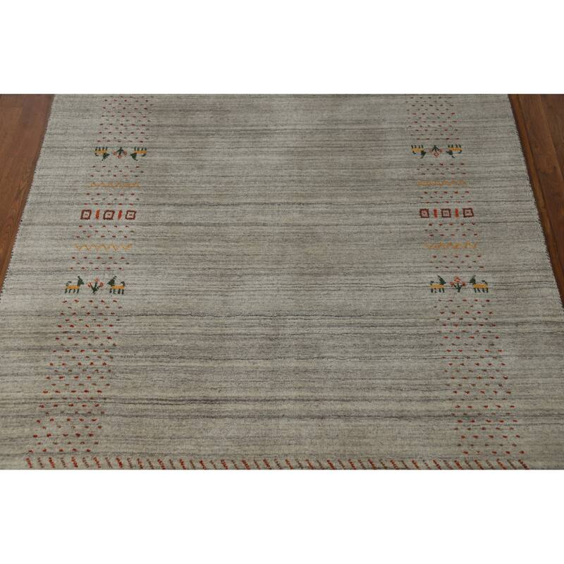 Hand Knotted Oriental 100% Wool Carpet Tribal Animal Pictorial Greys & Charcoal Gabbeh Area Rug - 7' 10'' X 5' 1''