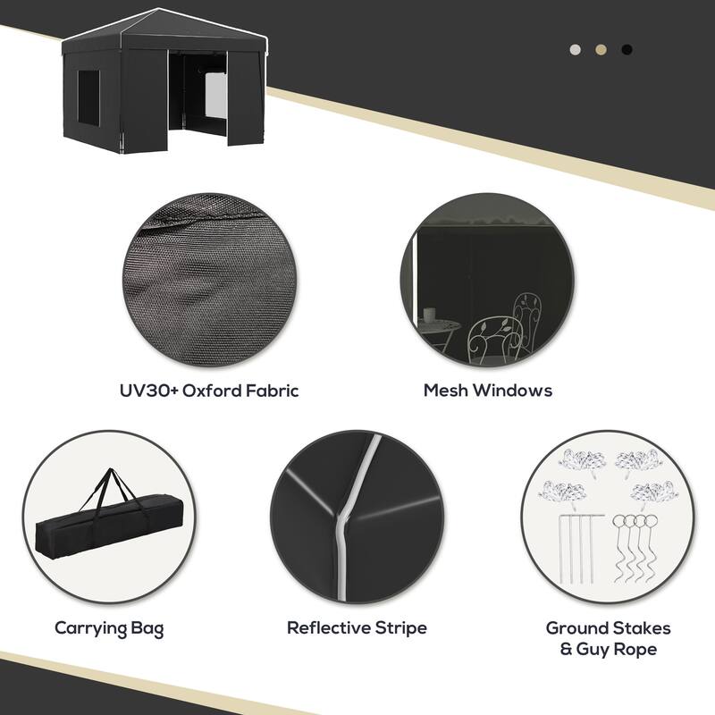 Portable 9.7'x9.7' Pop Up Canopy Tent with Sidewalls, Mesh Windows, Reflective Strips, and Carry Bag for Outdoor Events