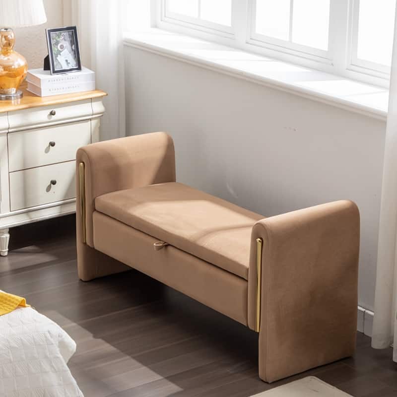 Storage Bench Bedroom Bench With Gold Metal Trim Strip