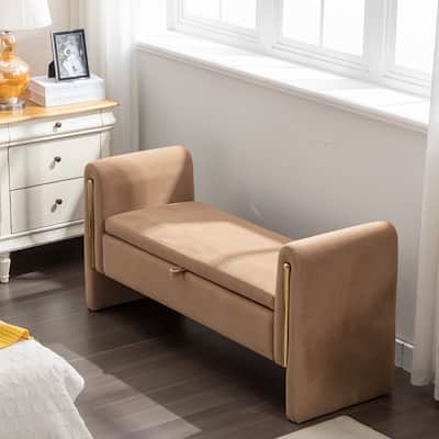 Storage Bench Bedroom Bench With Gold Metal Trim Strip
