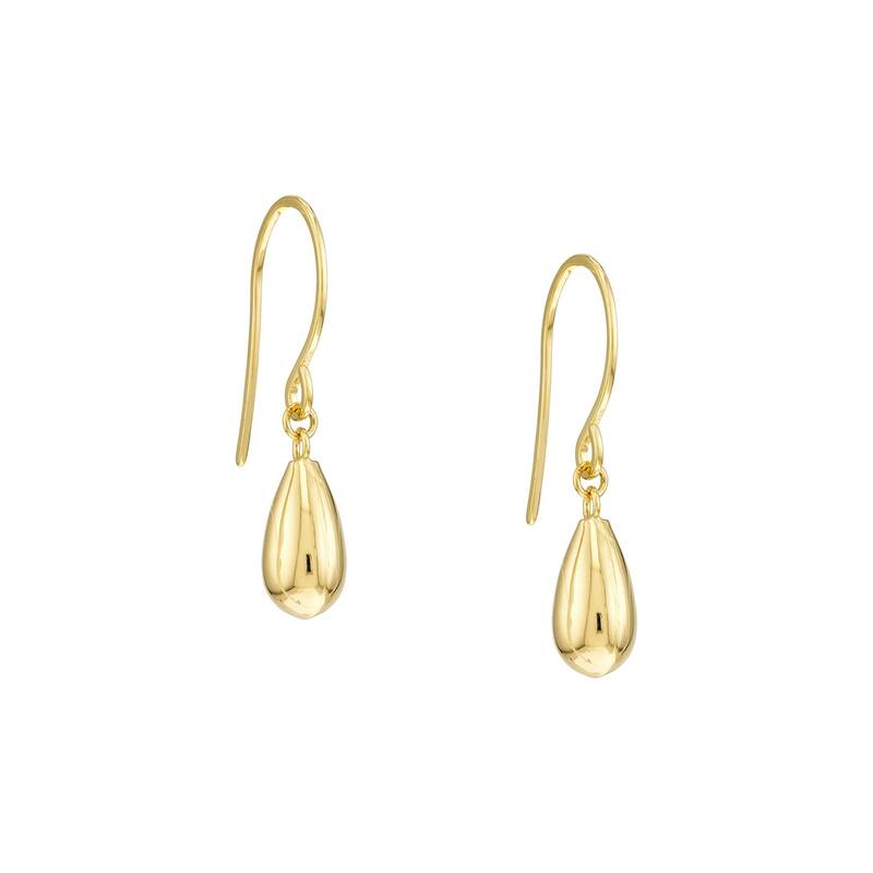 Curata 14k Yellow Gold 28x8mm Dangle Puffed Teardrop Hook Earrings