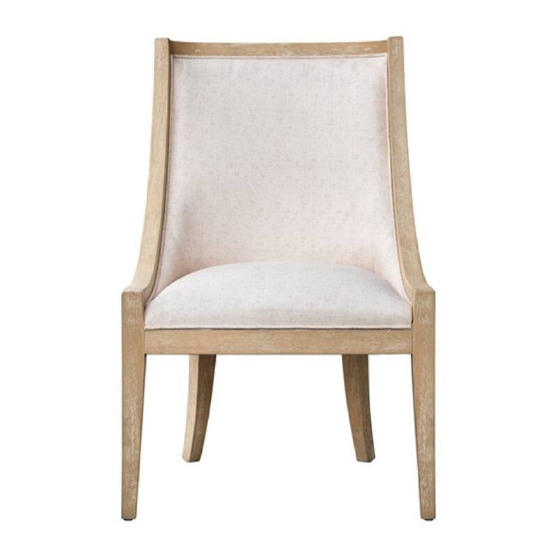 Roomfitters 37.5-Inch Upholstered Dining Chair, Reclaimed Wheat Wood Frame with Brass Nailhead Trim, Beige