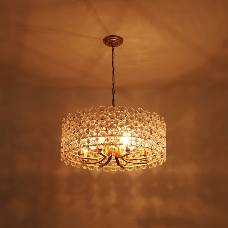 Mid-Century 8-Light Glass Blossom Round Cage Chandelier 25.6 in
