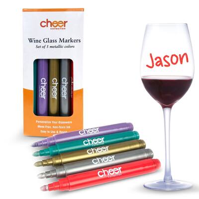 Cheer Collection Pack of 5 Metallic Colors Wine Glass Markers