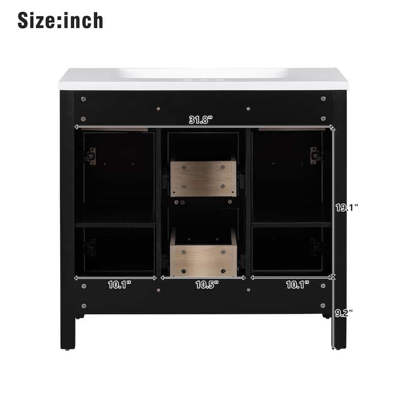 36" Bathroom Vanity Cabinet with Resin Integrated Sink - 4 Drawers, 2 Doors
