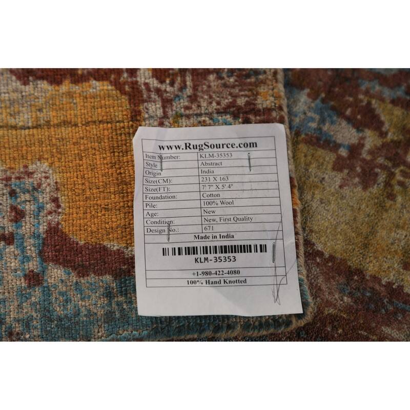 All-Over Abstract Indian Area Rug Handmade Wool Carpet - 5'4"x 7'7"