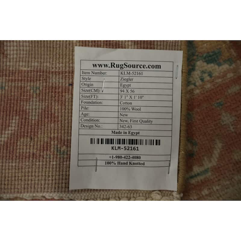 Hand Knotted Oriental 100% Wool Carpet Traditional All-Over Brown Ziegler Area Rug - 3' 1'' X 1' 10''