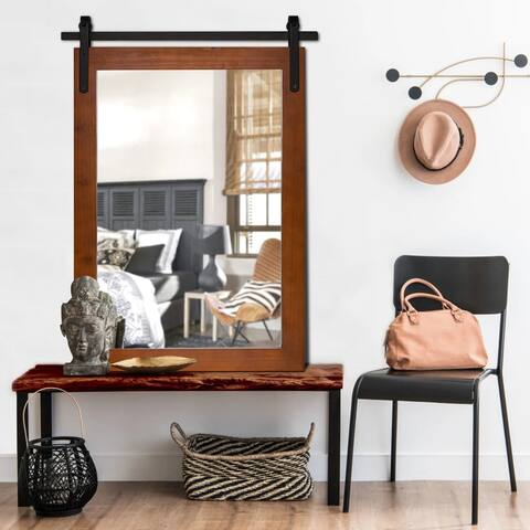 Rustic Farmhouse Mirror Solid Wood Frame with Metal Barn Style Mirror