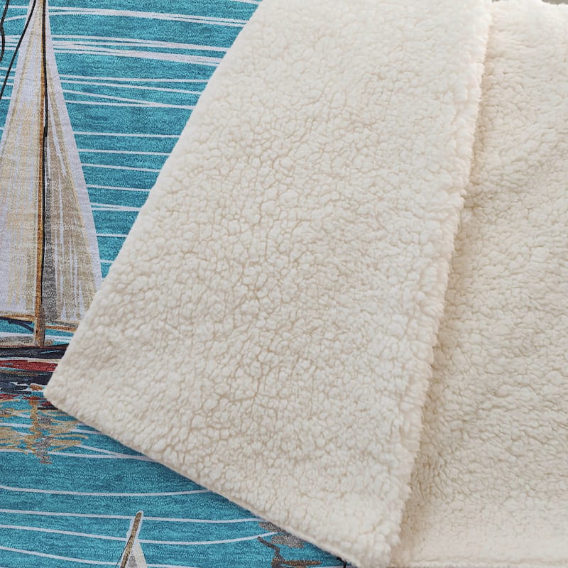 Premium Machine Washable ASB153 Coastal Sailboats Sherpa Throw Blanket