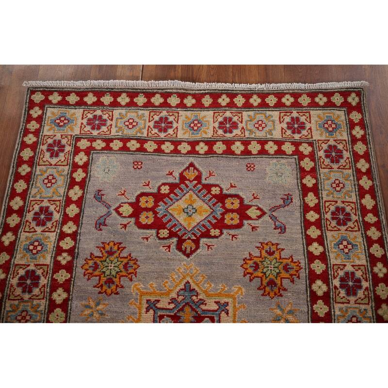 Gray Kazak Oriental Accent Rug Hand-Knotted Wool Carpet - 3'6" x 5'0"