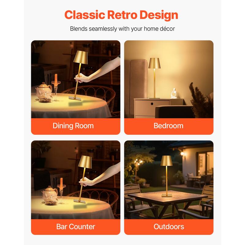 Cordless Table Lamp 2-Pack 5200mAh Built-in Rechargeable Battery Desk Lamp Gold