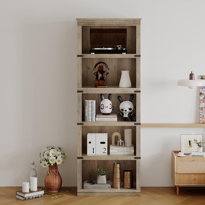 5 Tier Bookcase, Freestanding Wooden Bookshelf Storage Organizer Display Shelf