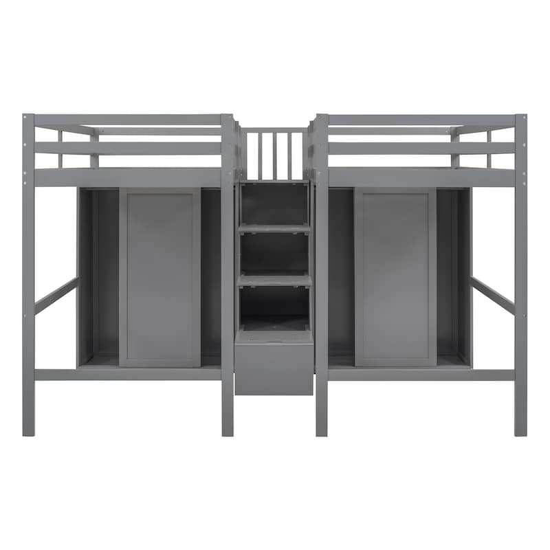Double Twin Loft Beds with Wardrobes and Staircase