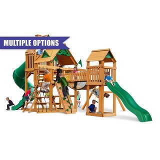 Gorilla Playsets Treasure Trove I Wood Swing Set with 2 Slides and Clatter Bridge