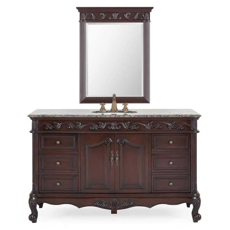 Benton Collection 56 inch Traditional Style Bathroom Sink Vanity With Baltic Brown Top