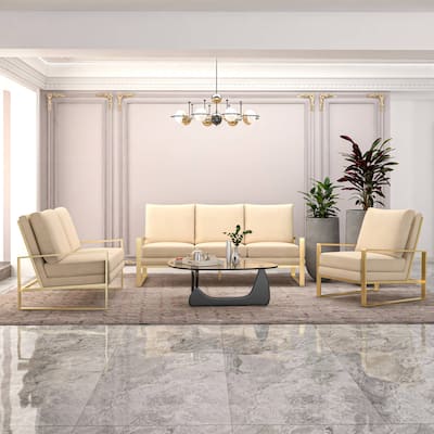 LeisureMod Modern 3-Piece Upholstered Velvet Sofa Set - Includes Sofa, Loveseat & Accent Chair for Home Office Living & Bed Room