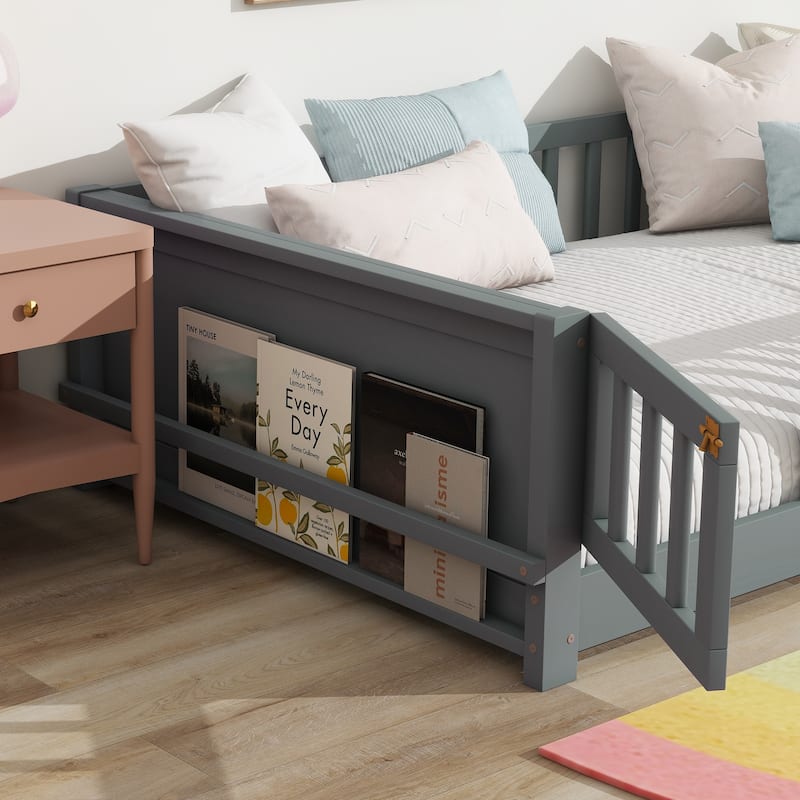 Floor Bed with Built-in Book Rack and Door
