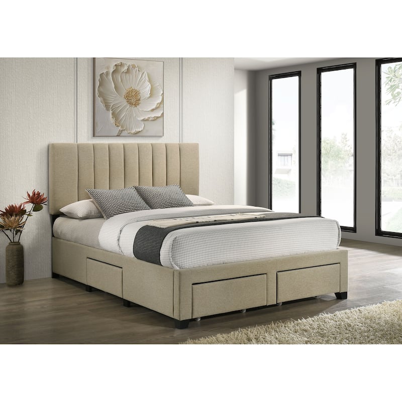 Wheatland 4-drawer Upholstered Storage Bed Light Brown