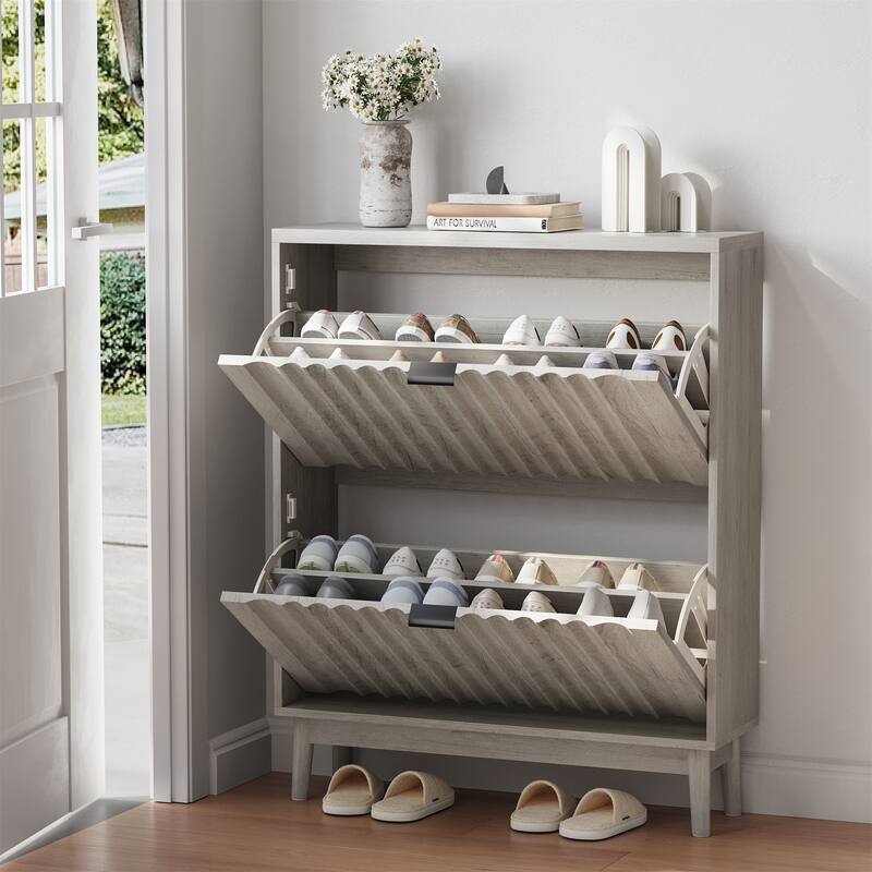 Free Standing Shoe Storage Organizer with Wave Doors