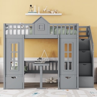 Full-Over-Full Bunk Bed With Changeable Table, Bunk Bed Turn Into Upper ...