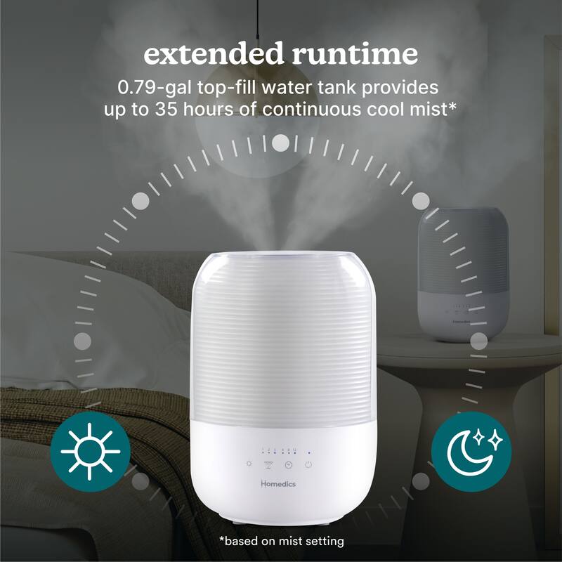 Homedics TotalComfort UHE‑CMTF63 Ultrasonic Cool Mist Humidifier | 3 L Top‑Fill Tank | Night‑Light | White