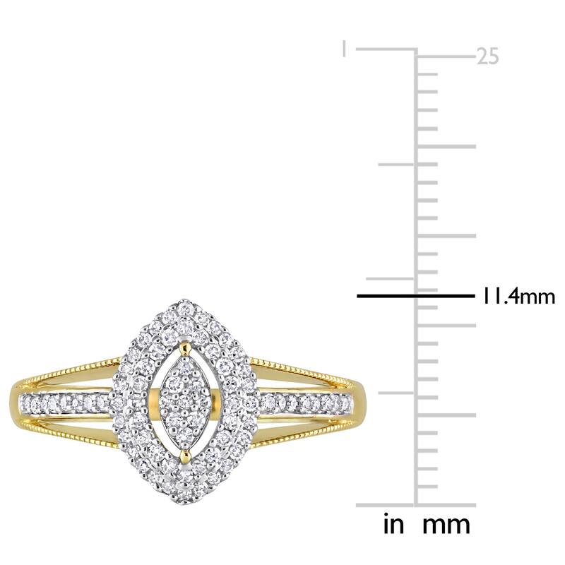 Miadora 1/4ct TDW Diamond Double Halo Marquise Cluster Split Shank Ring in 10k Yellow Gold