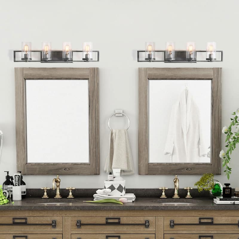 Carbon Loft Modern Brushed Silver Bathroom Vanity Lights Glass Wall Sconce - W31.5"xH7.5"xE5.5"